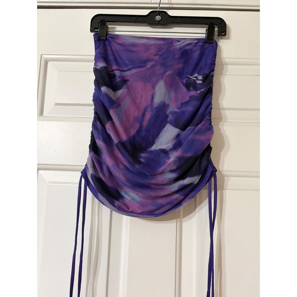 Windsor || Y2K Ruched Mesh Tube Top || M || Purple Abstract Marble ||